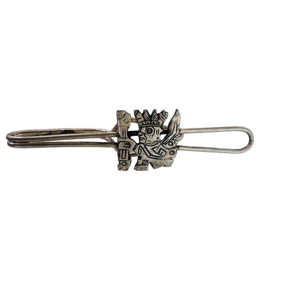 Vintage Peru 925 Sterling Silver Lapel Pin Tie Figural Incan‎ Mayan Symbols